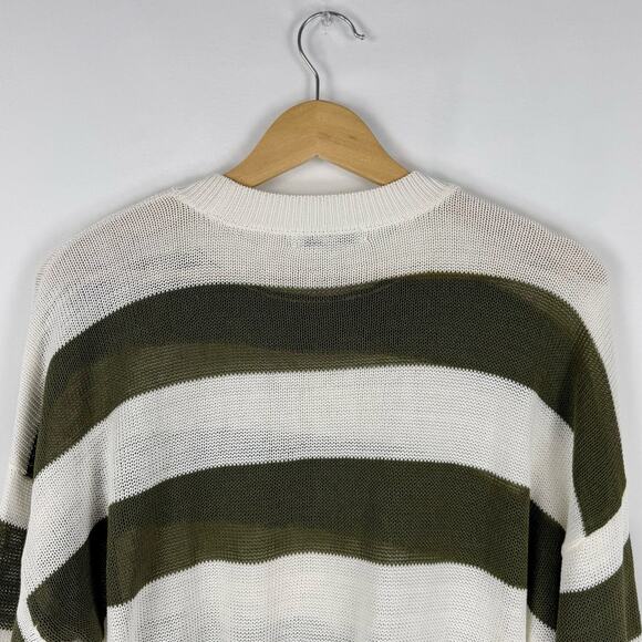 Madewell Sweater Womens Medium White Green Stripe Loose Knit Crewneck - Picture 9 of 14